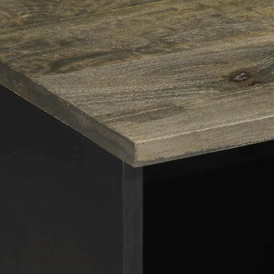 Meuble TV noir 100x33x46 cm bois massif de manguier - 6