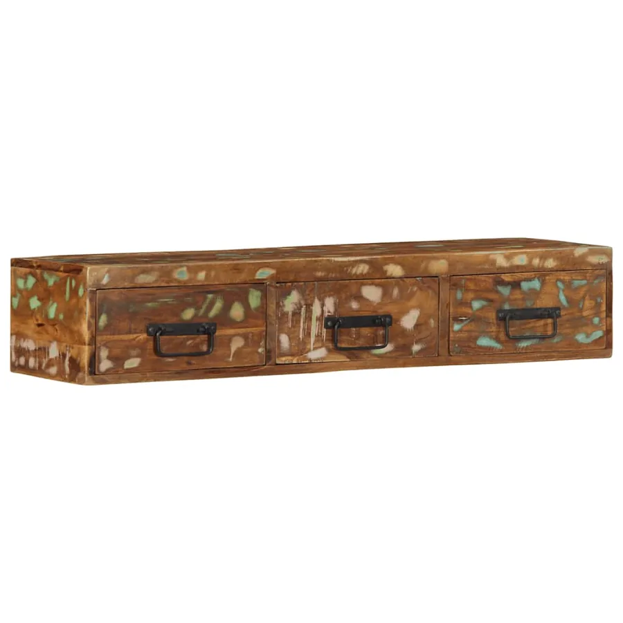 Meuble TV mural 100x30x19 cm bois massif de récupération