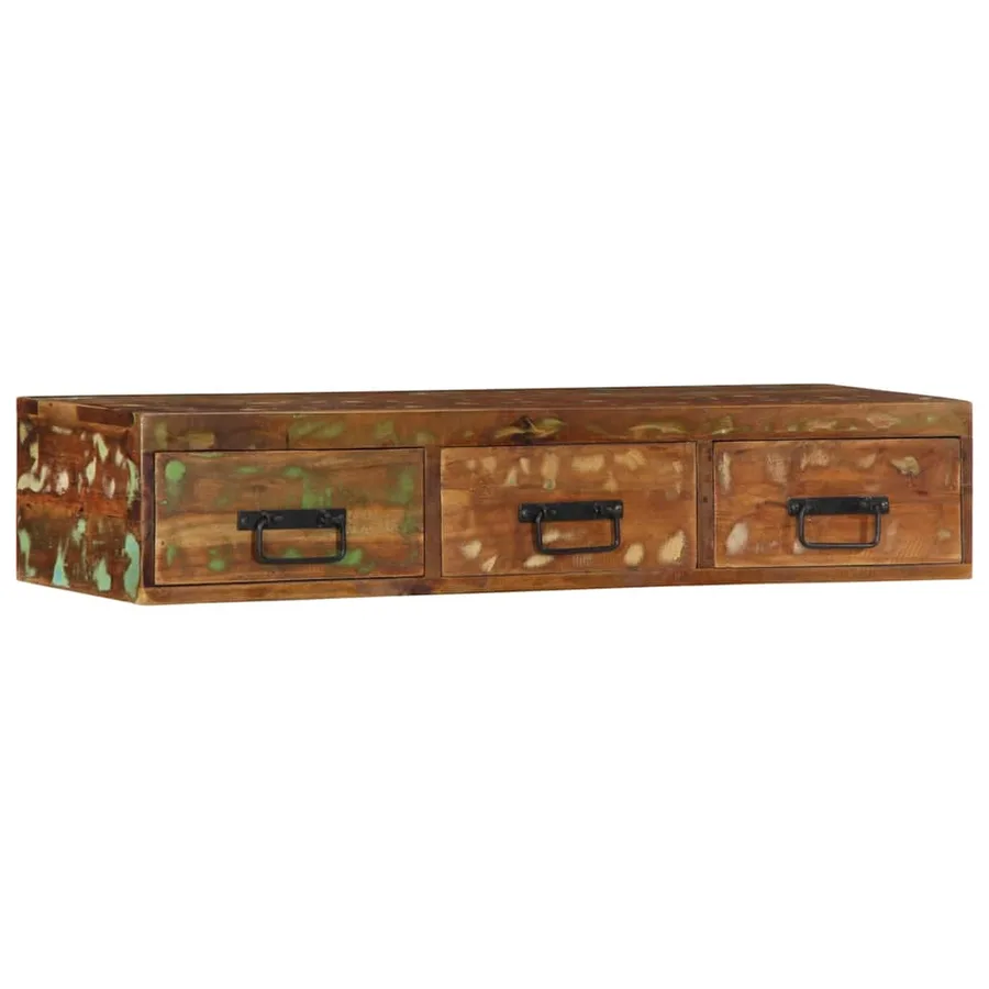 Meuble TV mural 100x30x19 cm bois massif de récupération - 3