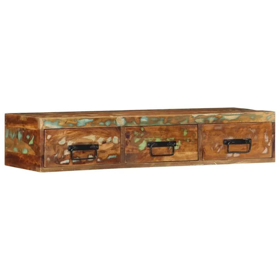 Meuble TV mural 100x30x19 cm bois massif de récupération - 4