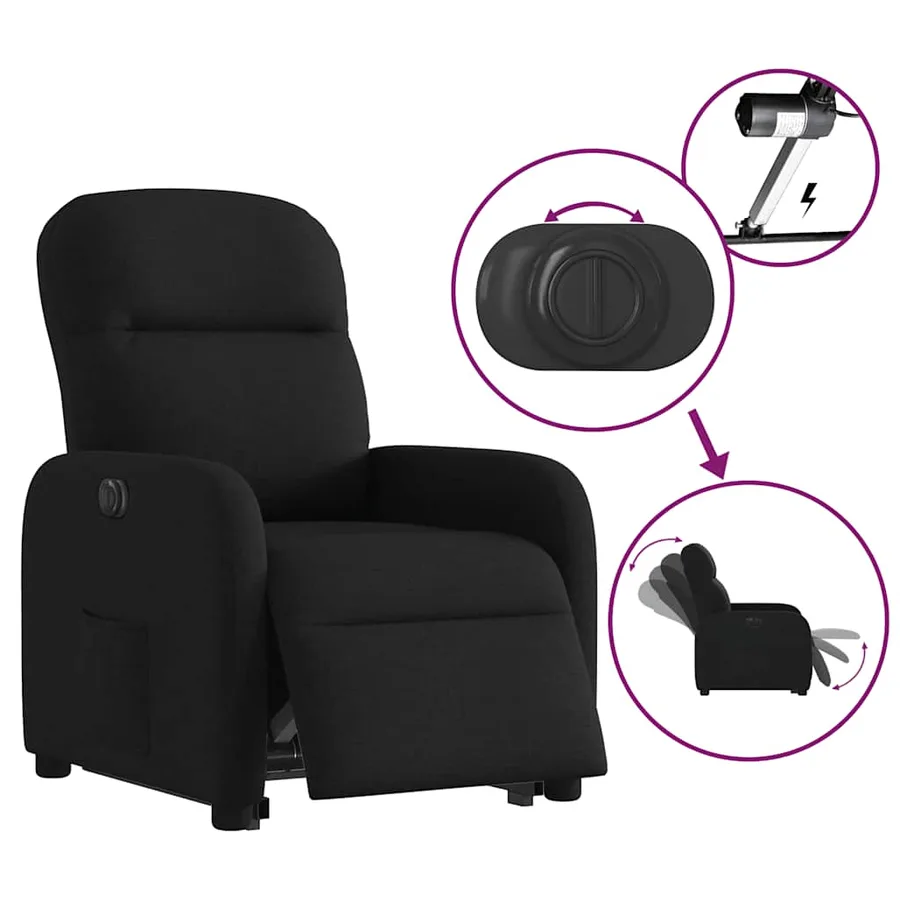 Fauteuil inclinable électrique noir tissu - 9