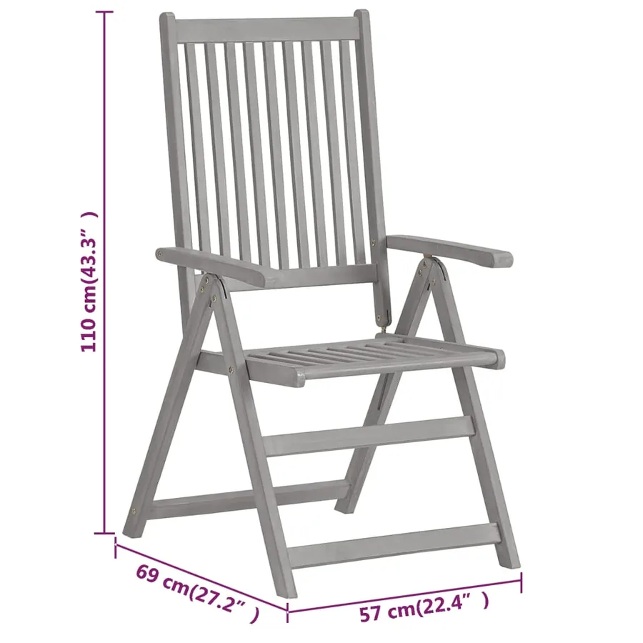 Chaises inclinables de jardin lot de 2 Gris Bois solide acacia - 9