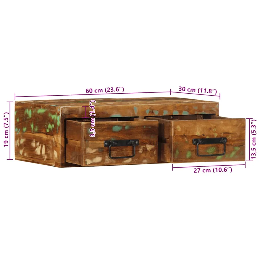 Meuble TV mural 60x30x19 cm bois massif de récupération - 12