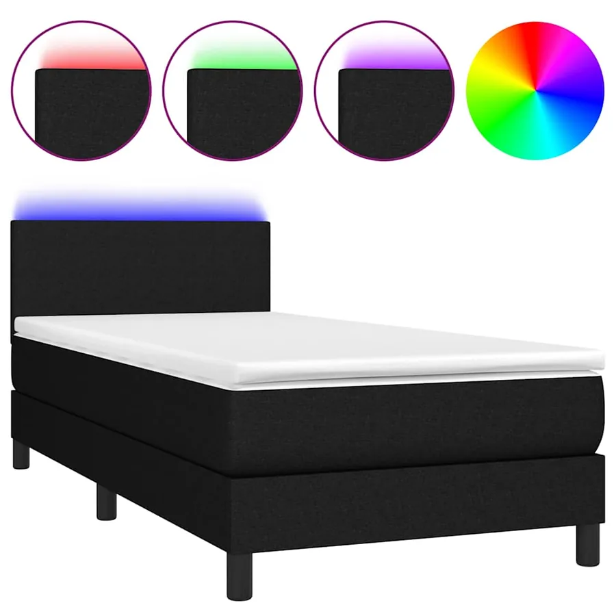 Sommier à lattes de lit avec matelas LED Noir 100x200 cm Tissu - 2