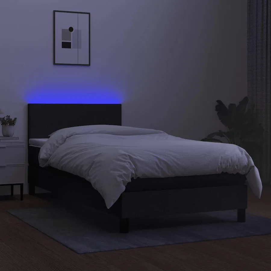 Sommier à lattes de lit avec matelas LED Noir 100x200 cm Tissu - 4