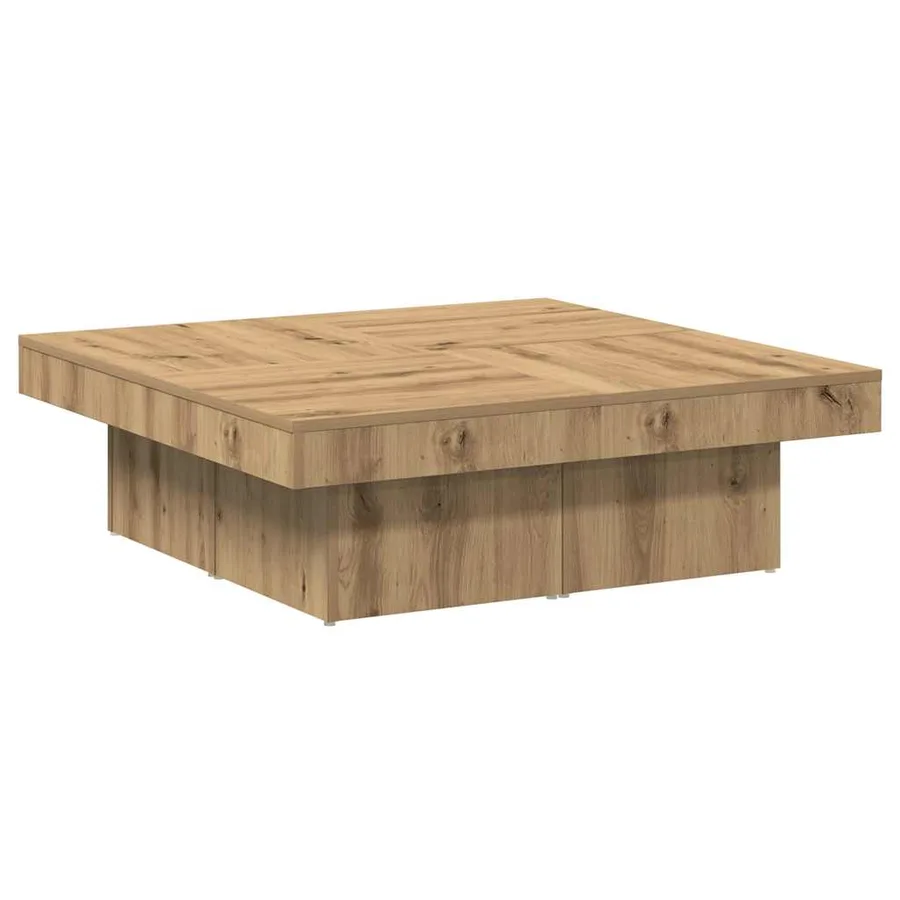 Table basse chêne artisanal 90x90x28 cm bois d'ingénierie - 2