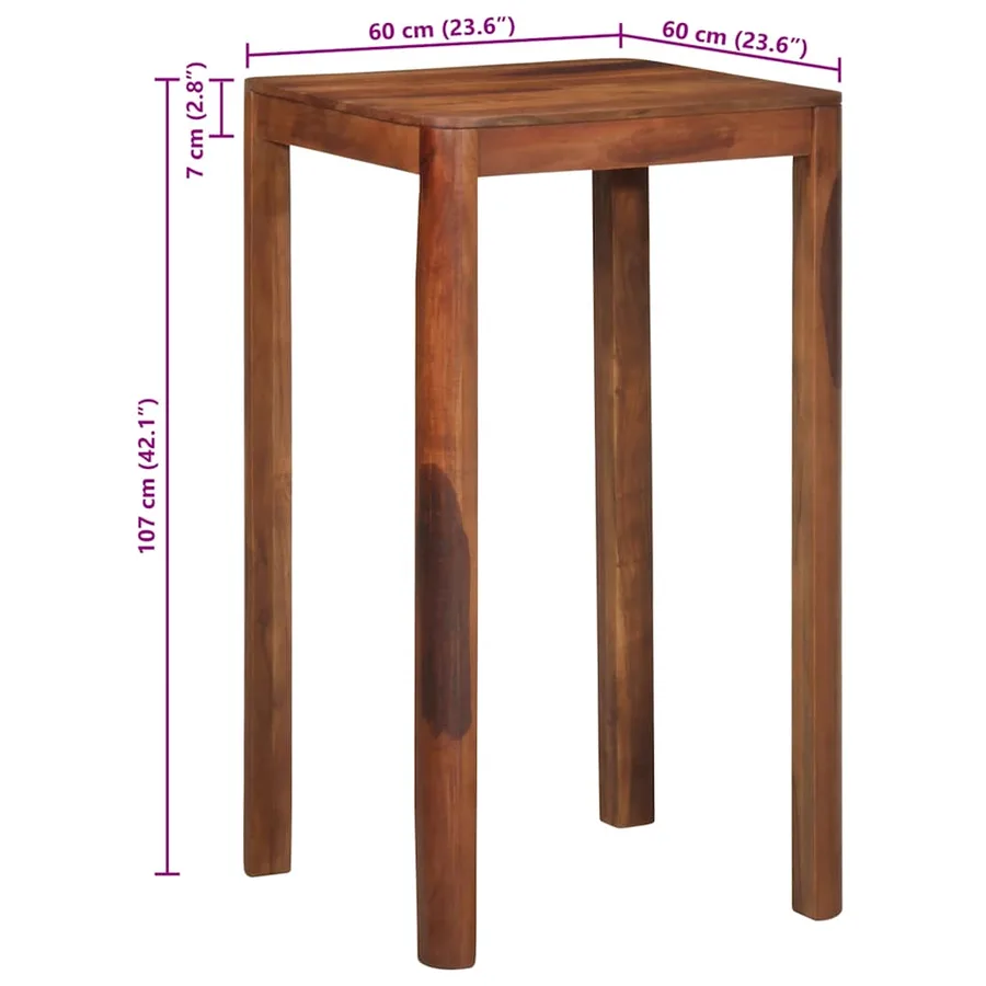 Table de bar 60 x 60 x 107 cm bois massif d'acacia - 9