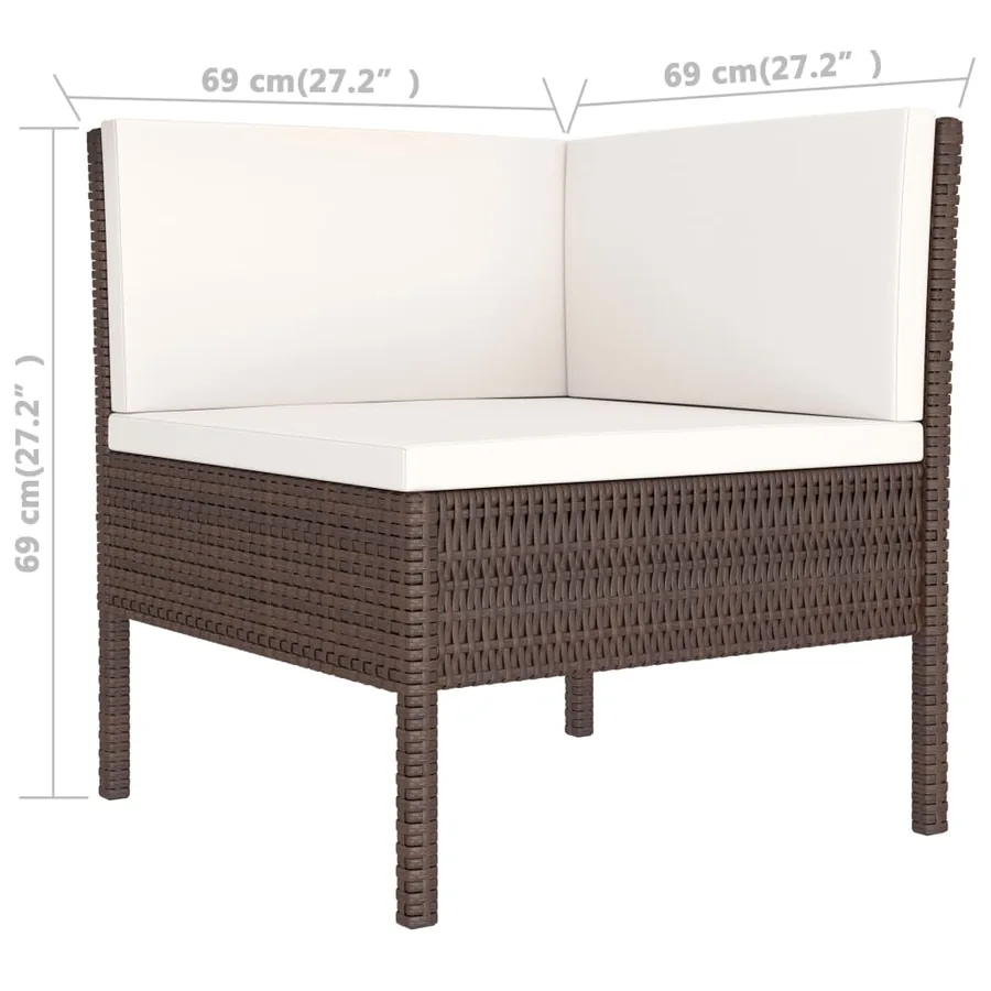 Salon de jardin 9 pcs avec coussins résine tressée marron - 6