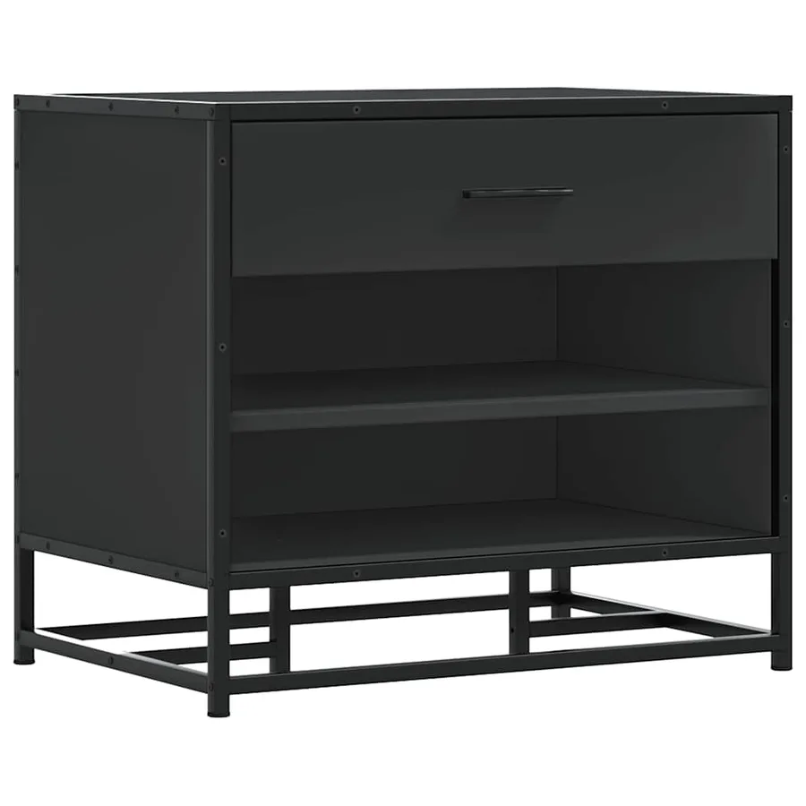 Banc à chaussures noir 60x40x53,5 cm bois d'ingénierie et métal - 2