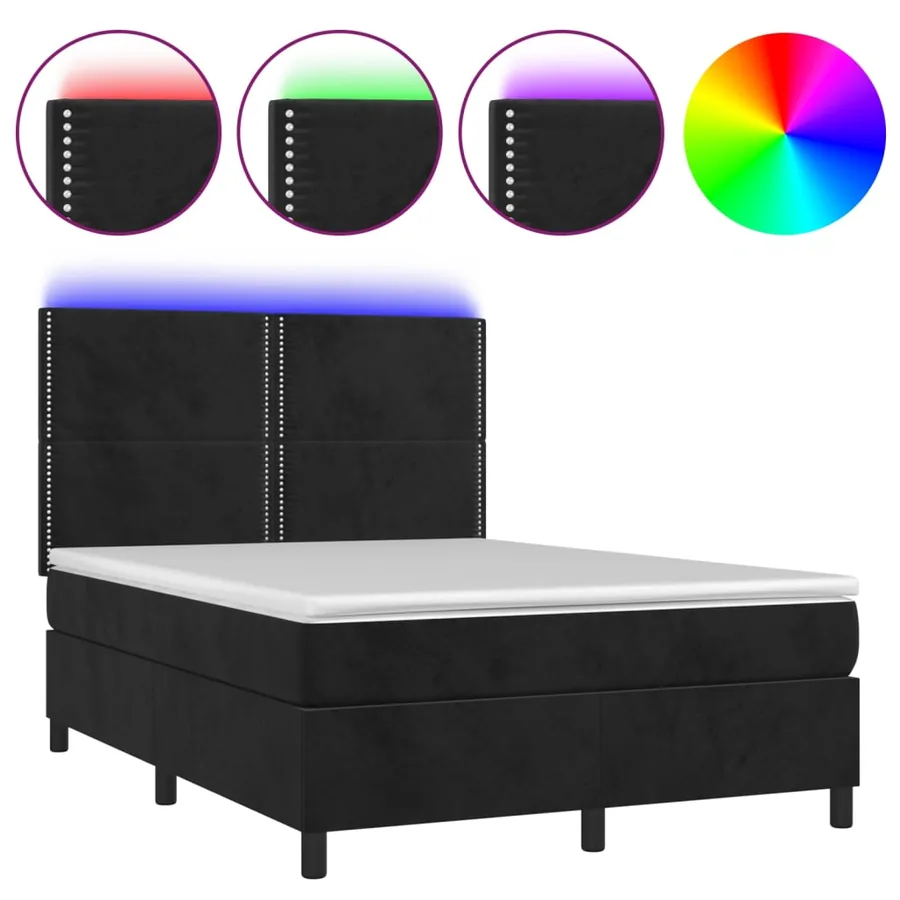 Sommier à lattes de lit matelas et LED Noir 140x190 cm Velours - 2