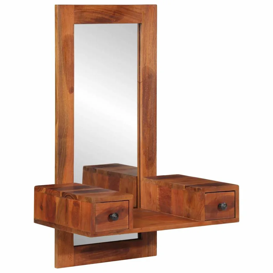 Miroir mural avec tiroirs 60x33x90 cm bois massif d'acacia - 11