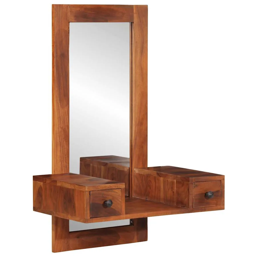 Miroir mural avec tiroirs 60x33x90 cm bois massif d'acacia - 12