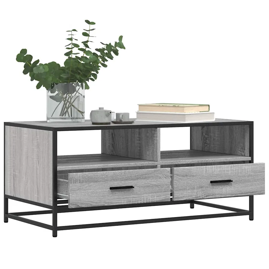 Table basse sonoma gris 100x50x45 cm bois d'ingénierie et métal - 4