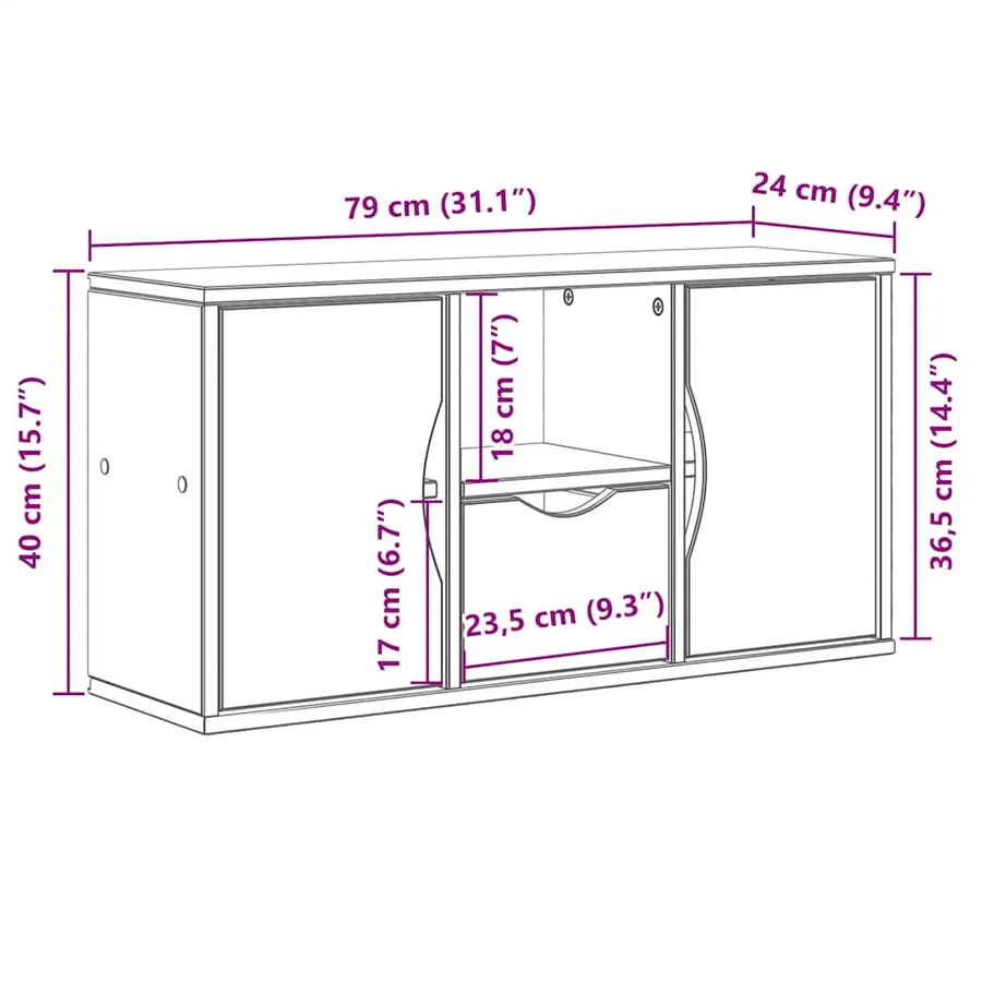 Meuble TV avec tiroir ODDA blanc 79x24x40 cm bois massif pin - 10