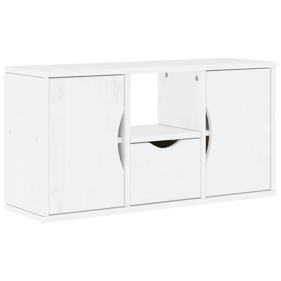 Meuble TV avec tiroir ODDA blanc 79x24x40 cm bois massif pin - 2