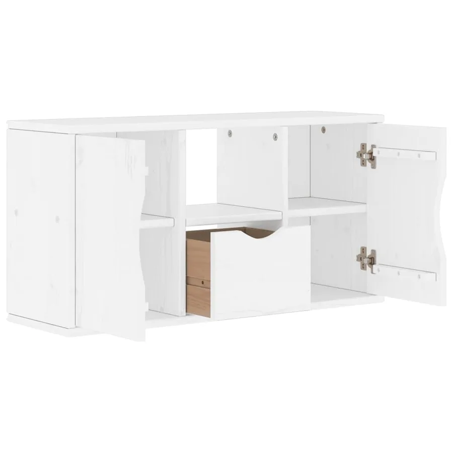 Meuble TV avec tiroir ODDA blanc 79x24x40 cm bois massif pin - 5