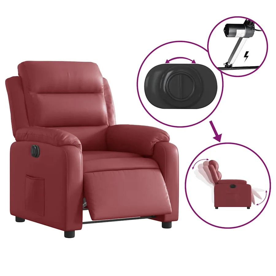 Fauteuil inclinable électrique Rouge bordeaux Similicuir - 6