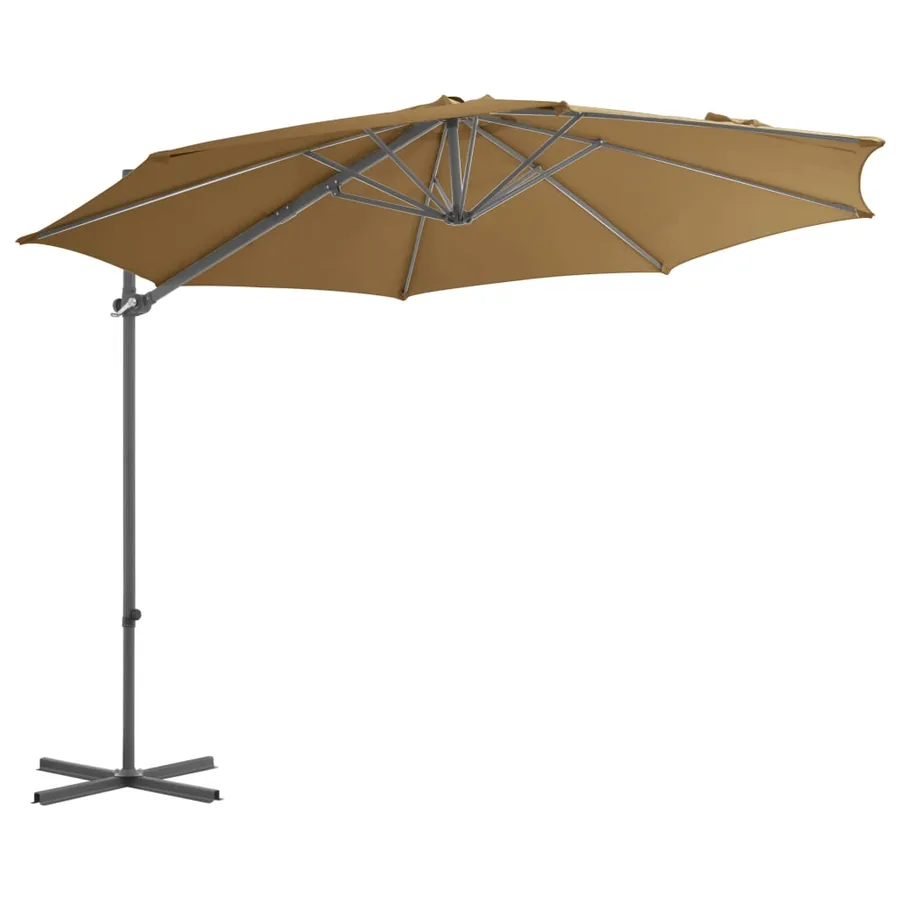 Parasol de jardin en porte-à-faux avec mât en acier taupe - 2