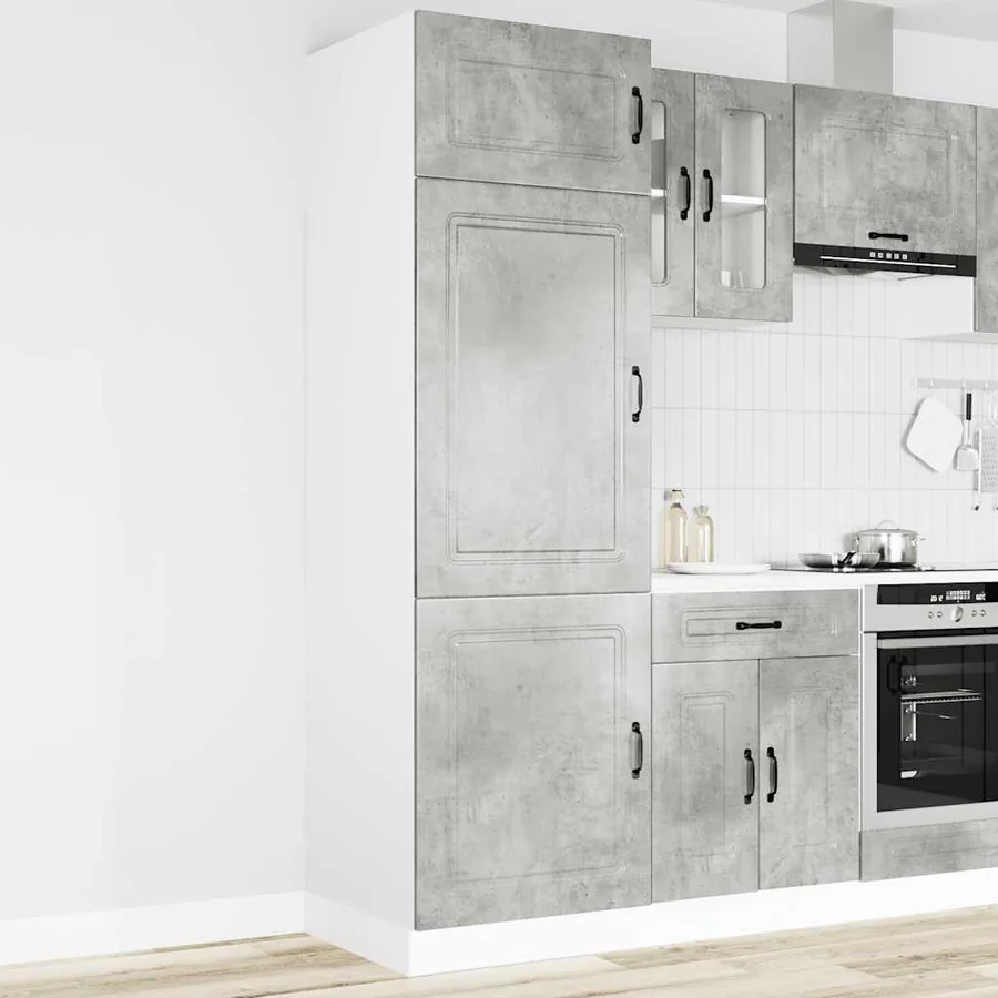 Armoire de cuisine Kalmar gris béton bois d'ingénierie