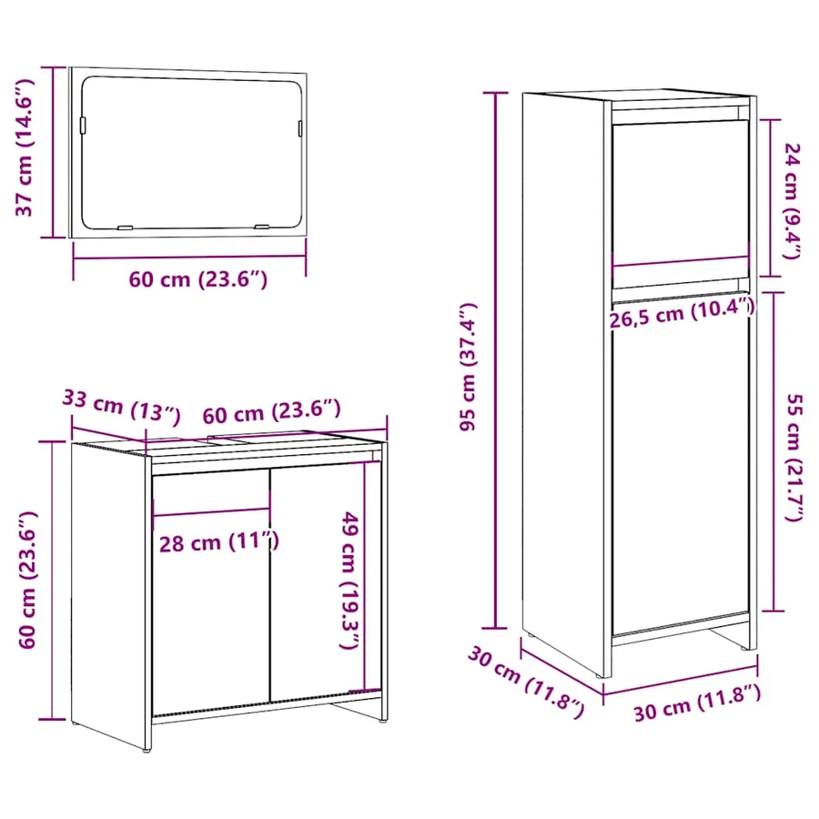 Ensemble de meubles salle de bain 3 pcs bois d'ingénierie - 9