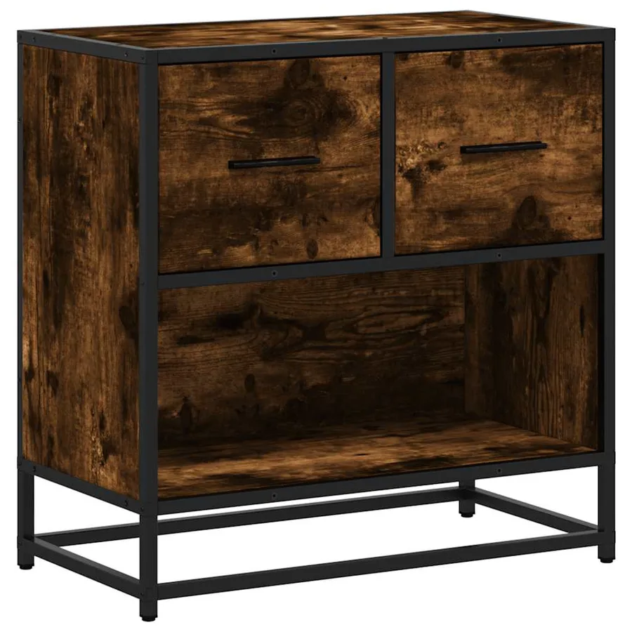 Table de chevet chêne fumé 60x31x60 cm bois ingénierie et métal - 2