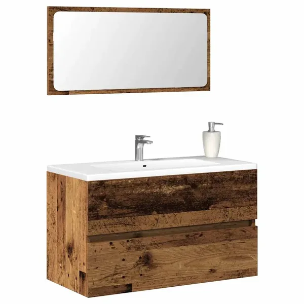 Armoire de salle de bain et miroir vieux bois bois d'ingénierie