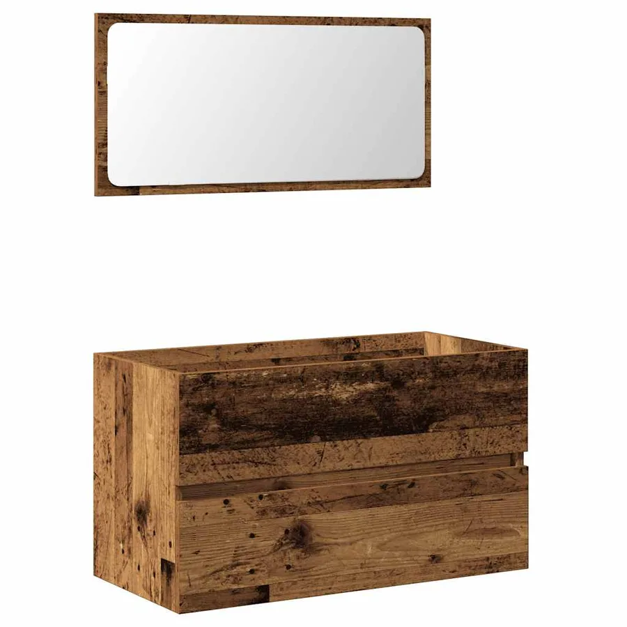 Armoire de salle de bain et miroir vieux bois bois d'ingénierie - 2