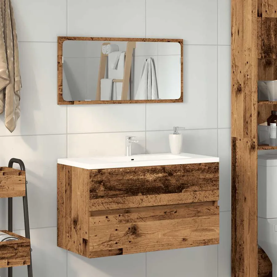 Armoire de salle de bain et miroir vieux bois bois d'ingénierie - 3