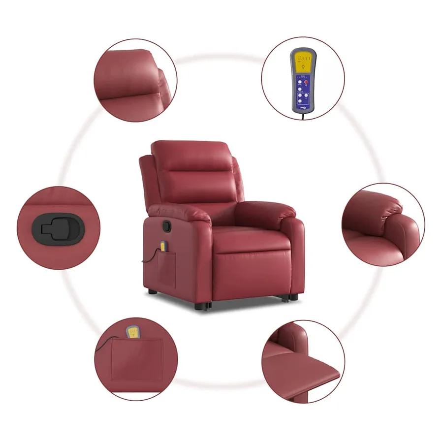 Fauteuil inclinable de massage Rouge bordeaux Similicuir - 8