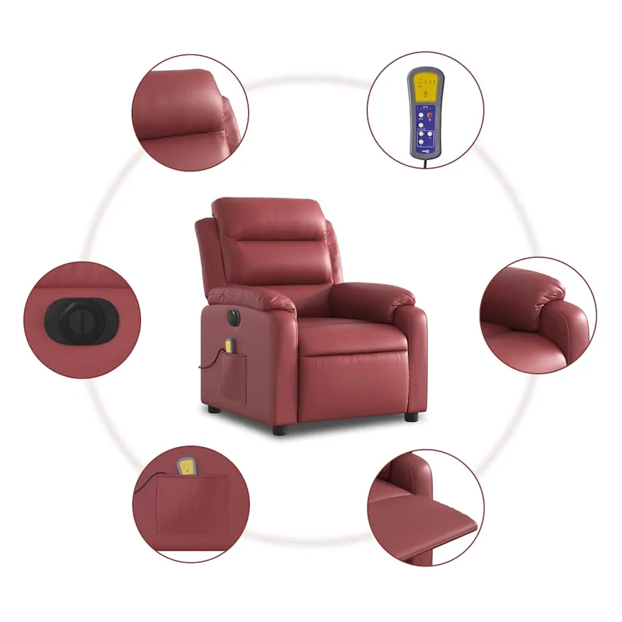 Fauteuil de massage inclinable électrique rouge bordeaux - 8