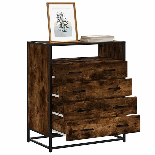 Commode chêne fumé 70x41x83,5 cm bois d'ingénierie
