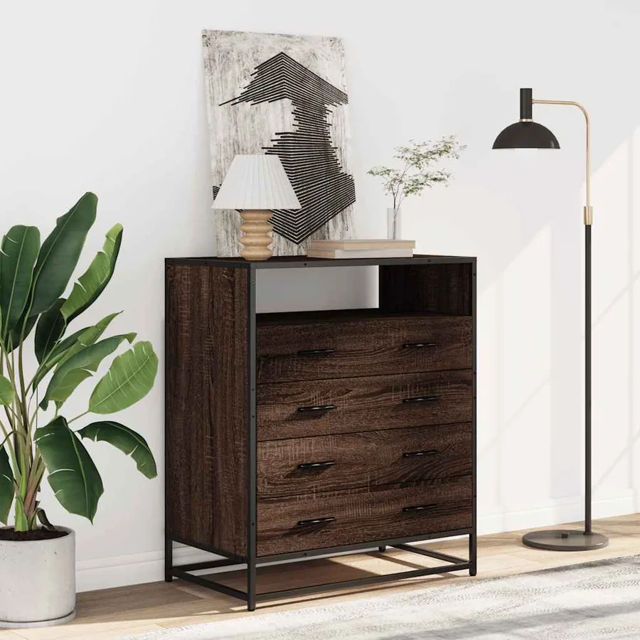 Commode chêne marron 70x41x83,5 cm bois d'ingénierie - 3