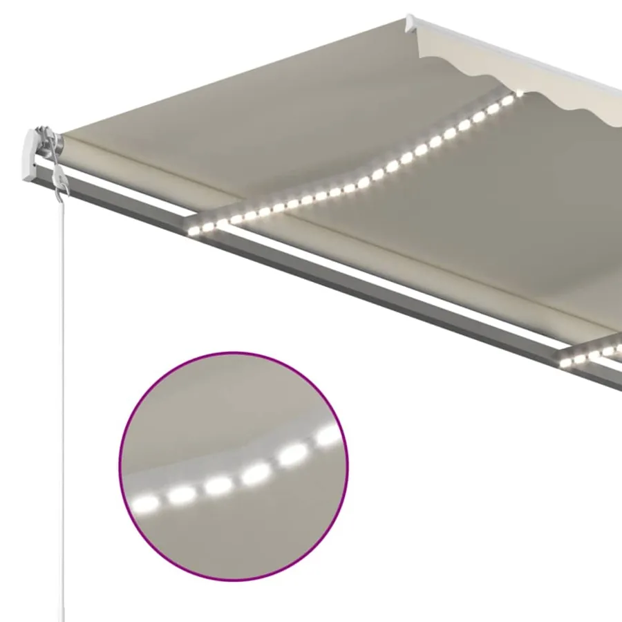 Auvent automatique avec capteur de vent et LED 400x350 cm Crème - 4