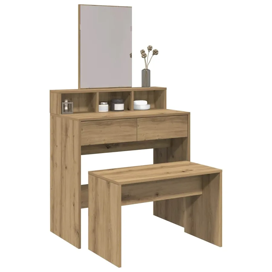 Tabouret de toilette chêne artisanal 70x35x45cm bois ingénierie - 3