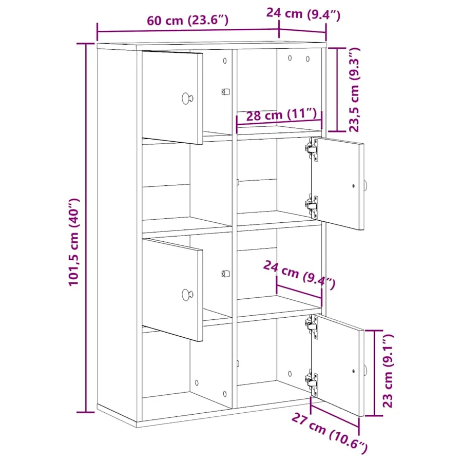 Bibliothèque sonoma gris 60x24x101,5 cm bois d'ingénierie - 11