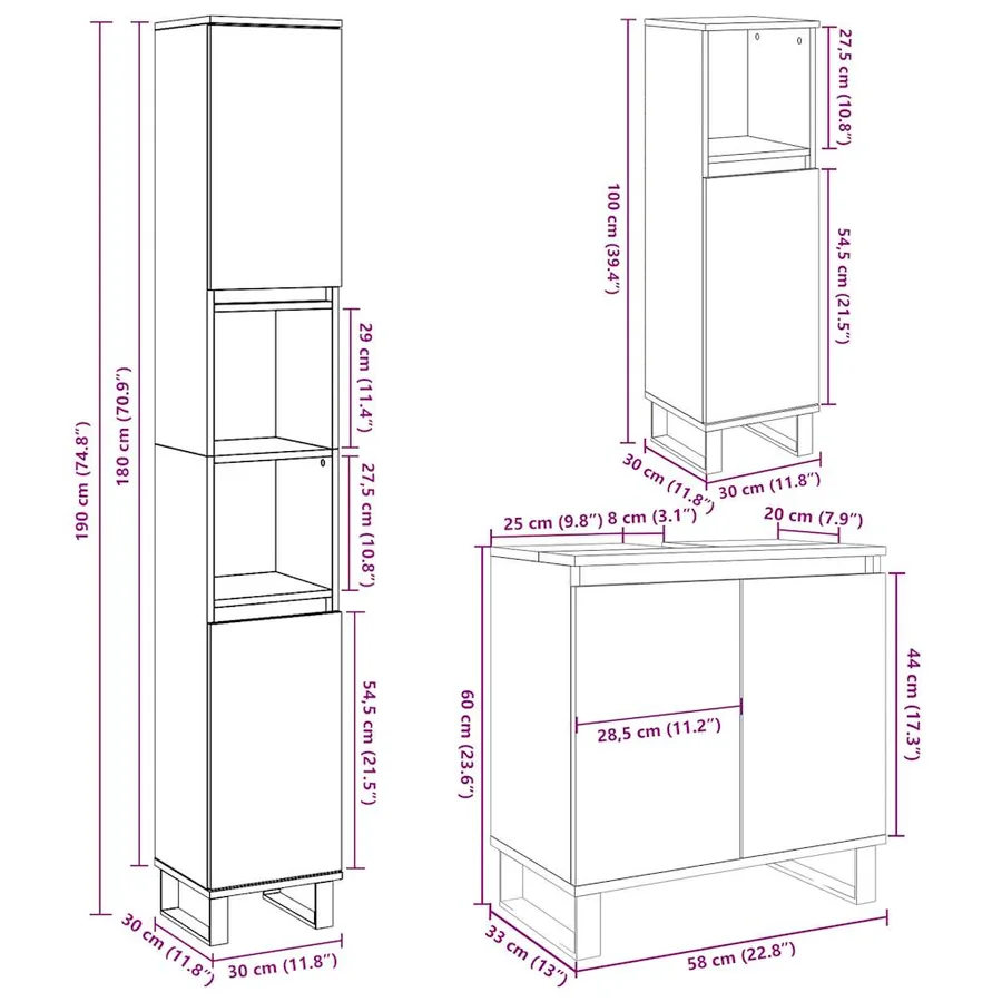 Ensemble de meubles de salle de bain 3 pcs gris béton - 11