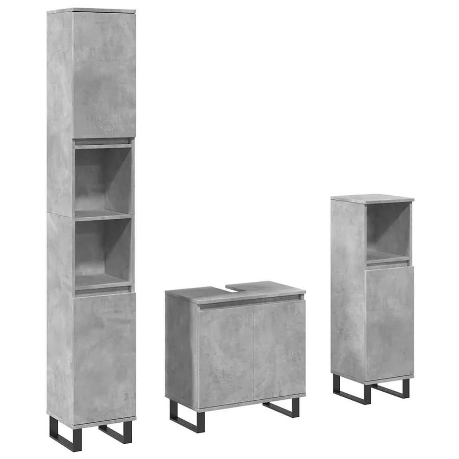 Ensemble de meubles de salle de bain 3 pcs gris béton - 2