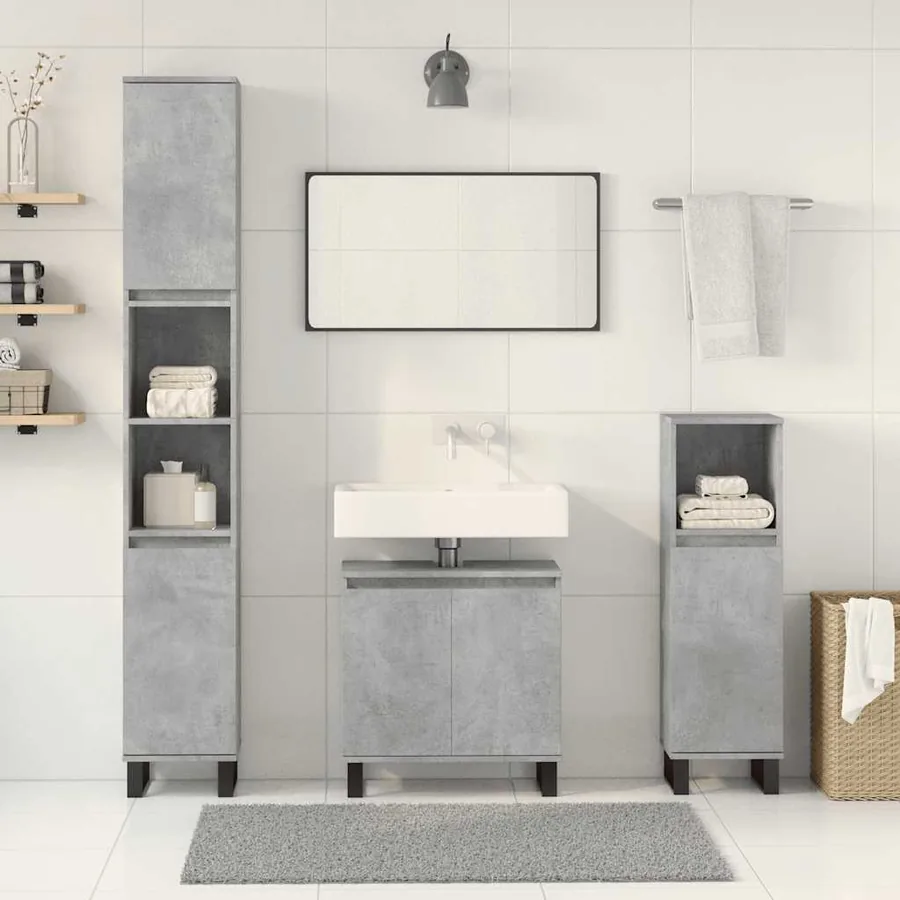Ensemble de meubles de salle de bain 3 pcs gris béton - 3