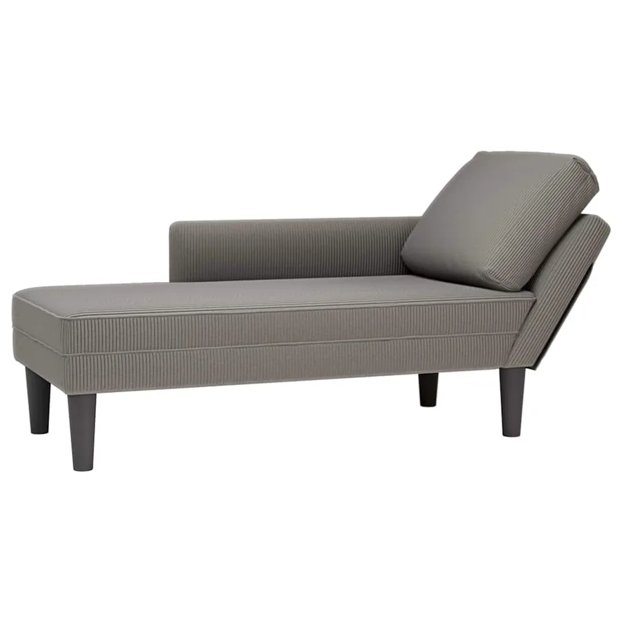 Chaise longue avec coussin gris clair tissu en velours côtelé