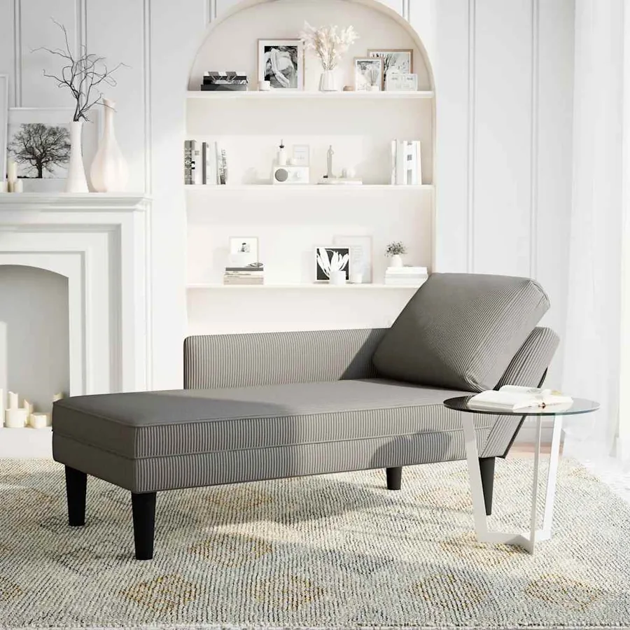 Chaise longue avec coussin gris clair tissu en velours côtelé - 2