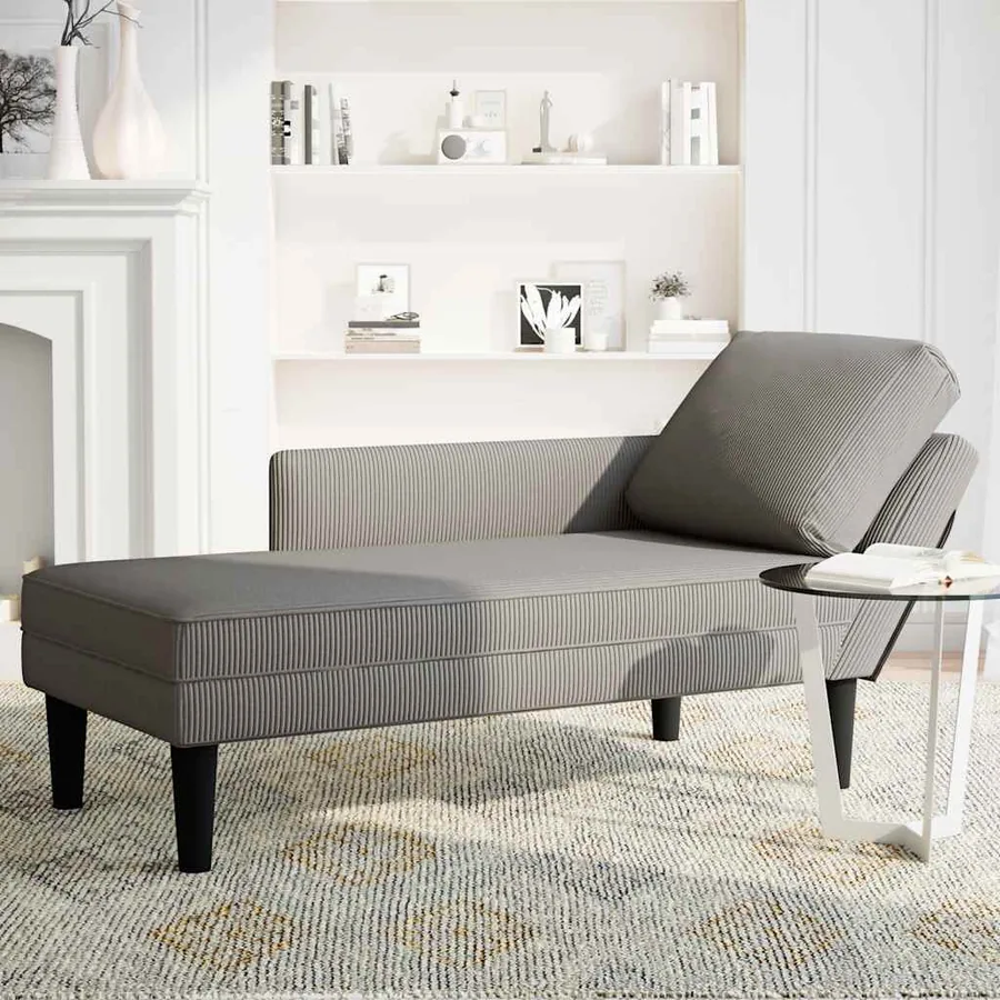 Chaise longue avec coussin gris clair tissu en velours côtelé - 3