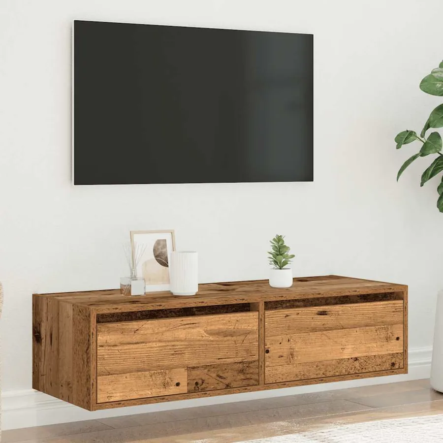 Meuble TV avec lumières LED vieux bois 100X35,5x25 cm - 4