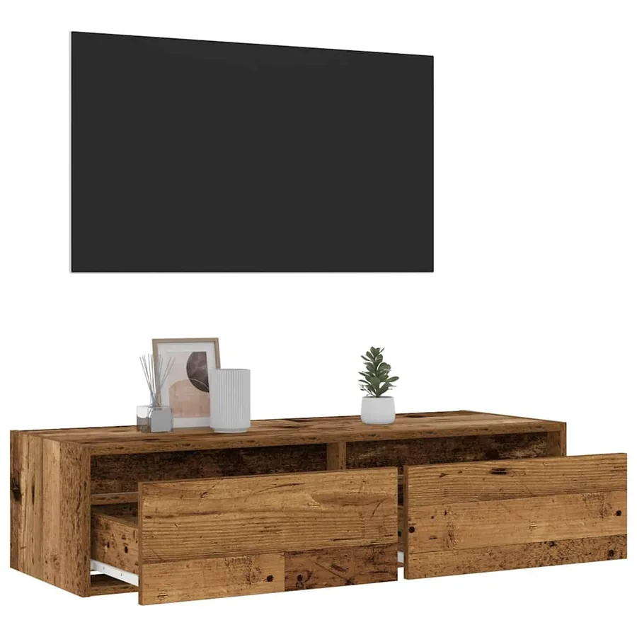 Meuble TV avec lumières LED vieux bois 100X35,5x25 cm - 5