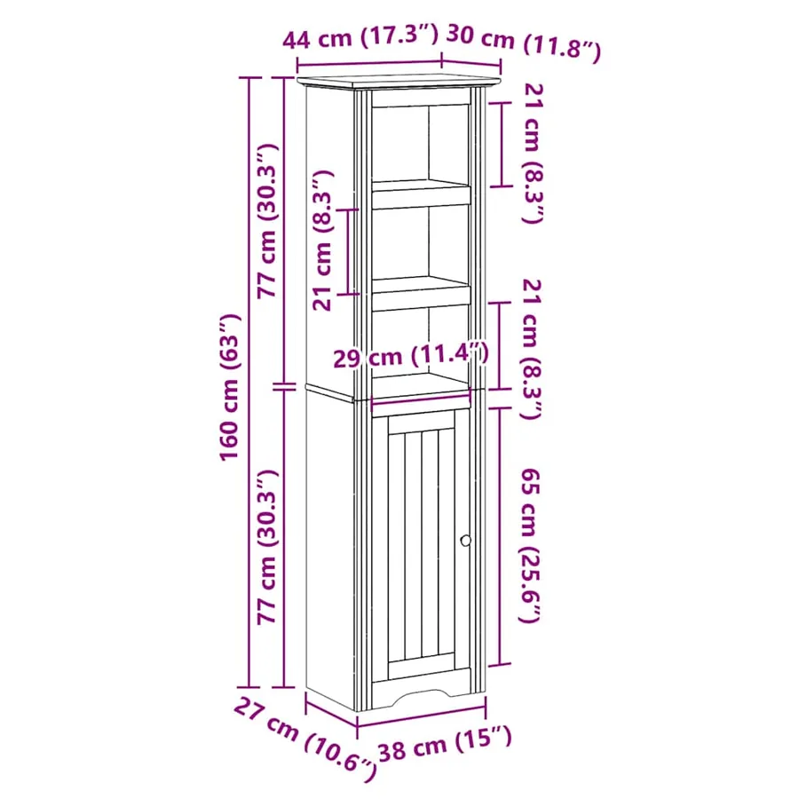 Armoire de salle de bain BODO blanc et marron 44x30x160 cm - 8