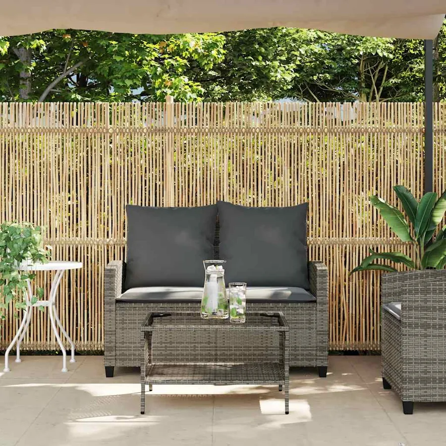 Canapé de jardin 2 places coussins et table gris résine tressée - 4