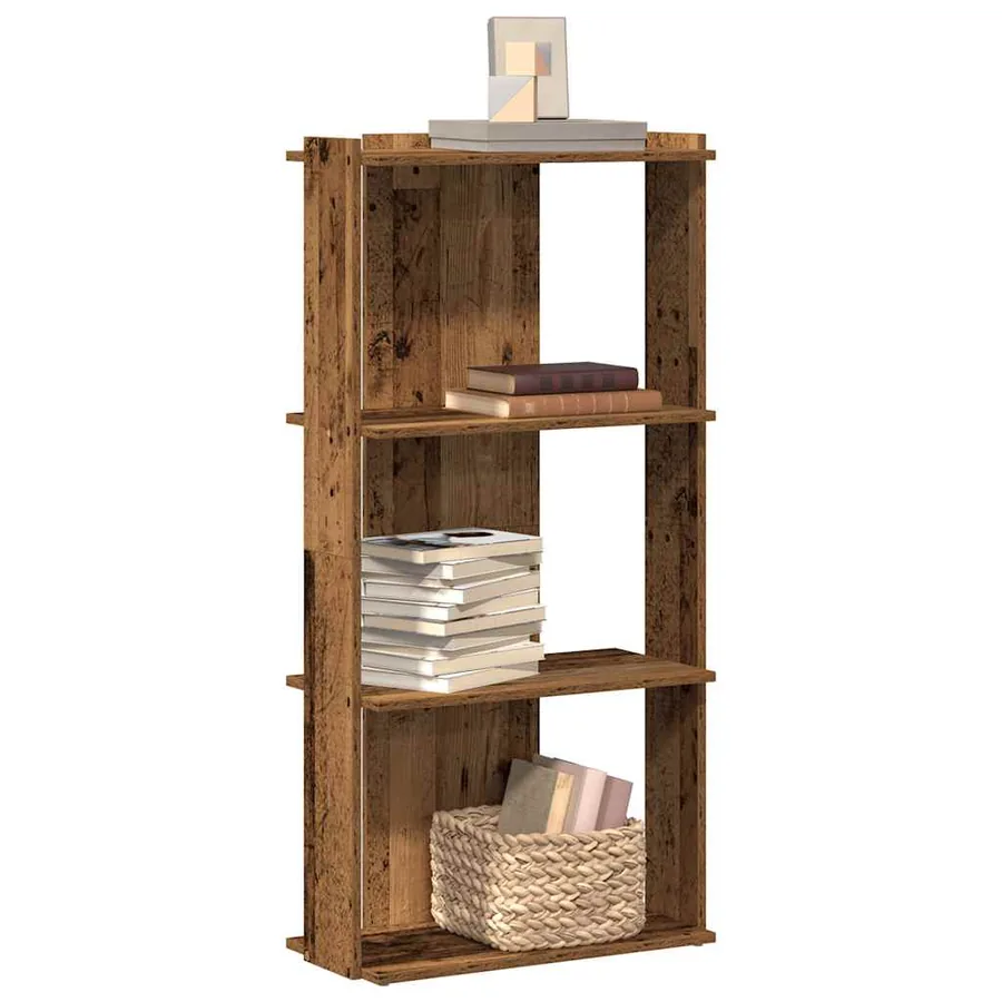 Bibliothèque à 3 niveaux vieux bois 60x30x120cm bois ingénierie