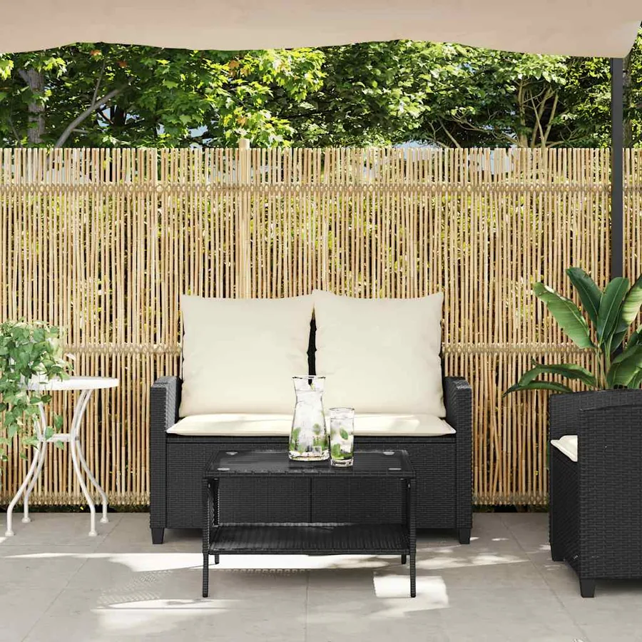Canapé de jardin 2 places coussins et table noir résine tressée - 4