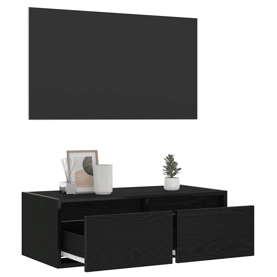 Meuble TV avec lumières LED chêne noir 75x35,5x25 cm - 5