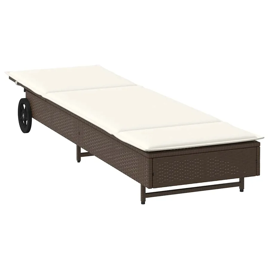 Chaise longue avec roues et coussin marron résine tressée - 4