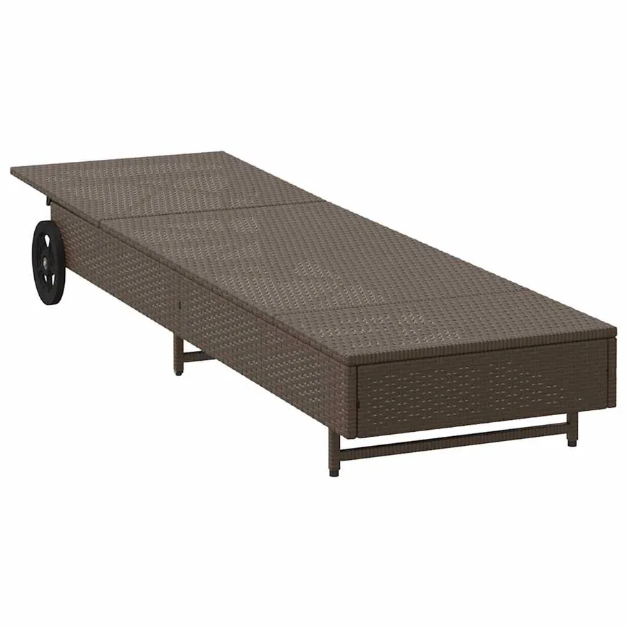 Chaise longue avec roues et coussin marron résine tressée - 5